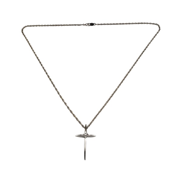 14 Karat White Gold and Diamond Cross Pendant Necklace #18836 - Picture 2 of 7